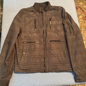 Express Men's Brown Plaid Lightweight Zip Jacket